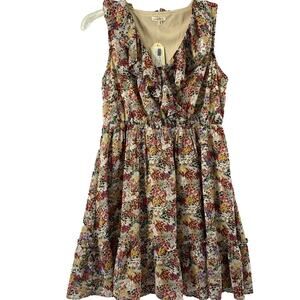 Jodifly Wrap Dress‎ Womens Medium Floral Cottagecore Flowy Ruffle Sleeveless NWT